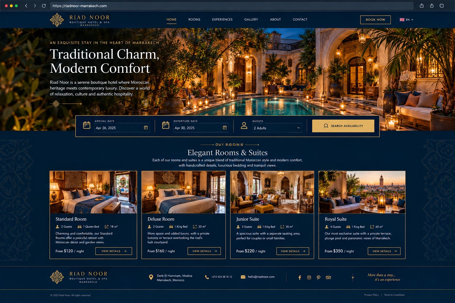 Exemple de site web pour hôtel - chambres, tarifs et réservation