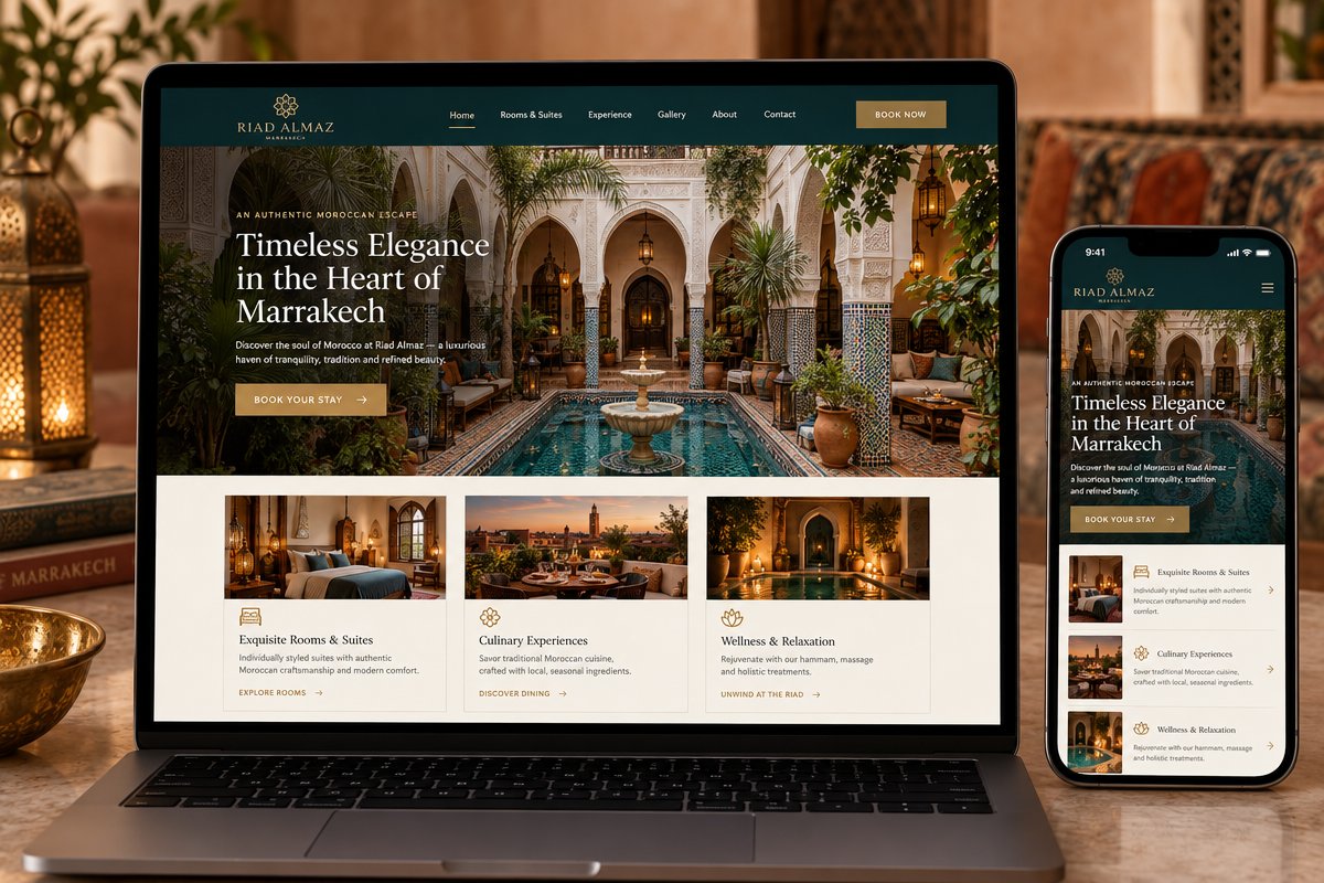 Exemple de site web pour riad - accueil avec réservation en ligne, par Zellige Studio